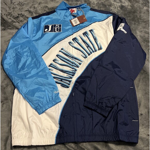 Large Mitchell Ness Jackson State Windbreaker Jacket Mens JSU Tigers - Picture 1 of 9